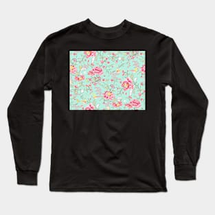 Bright Turquoise Oriental Florals Long Sleeve T-Shirt